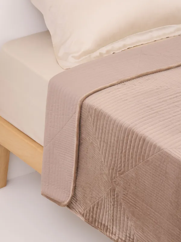 Покрывало, 220х240 см, стеганое, вельвет/микрофибра, коричневое, Ромбы, Stitch velvet, image-1