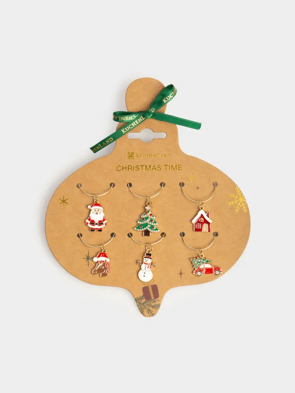 Подвеска для бокала, 6 шт, металл/стразы, Новогодние символы, Christmas time, image-5