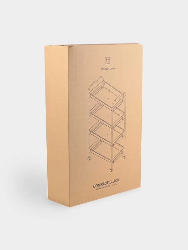 Этажерка, 4-х ярусная, 44х26х83 см, на колесах, металл, черная, Compact black, image-4