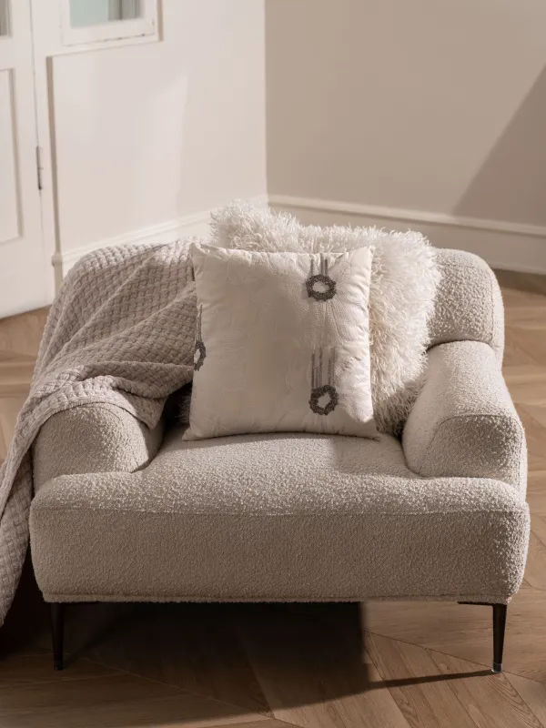 Подушка декоративная, 45х45 см, вельвет/бисер, молочная, Цветы, Print, image-3