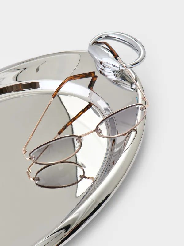 Очки солнцезащитные, металл/акрил, безободковые, овальные, золотисто-серые, Eyewear, image-3