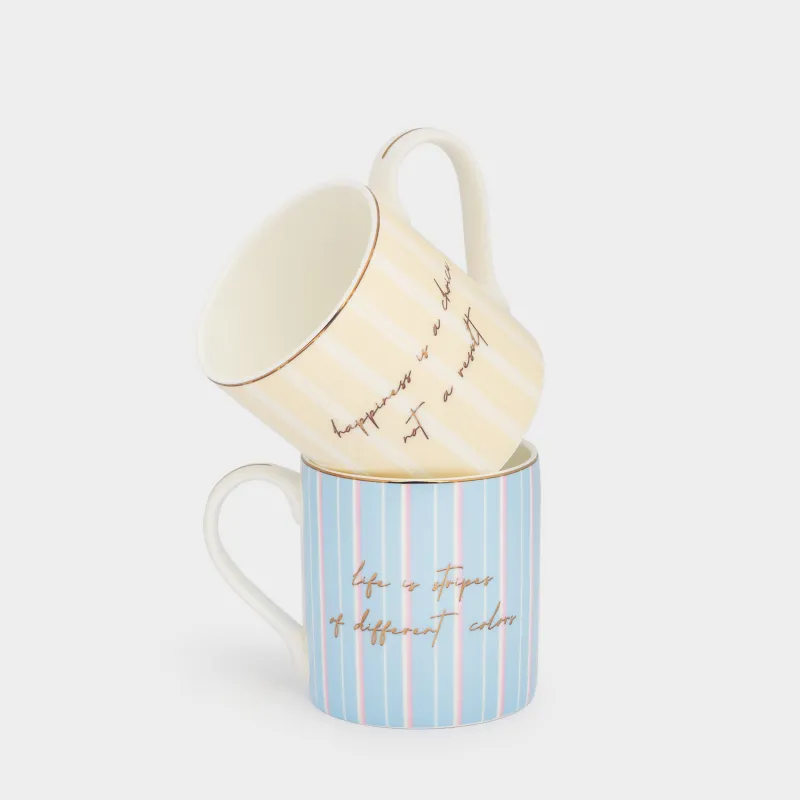 Кружка, 380 мл, 2 шт, фарфор F, белая, с золотистым кантом, Полосы, Geometry