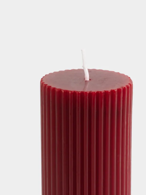 Свеча, 5х14 см, цилиндрическая, бордовая, Ribbed candle, image-1
