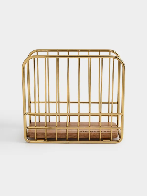 Салфетница, 14 см, металл/дерево, золотистая, Twist gold, image-0