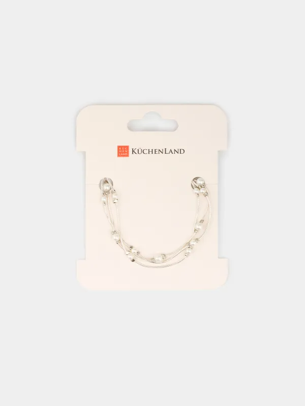 Браслет, 18 см, тройной, металл/пластик, серебристый, Бусины, Pearl, image-4