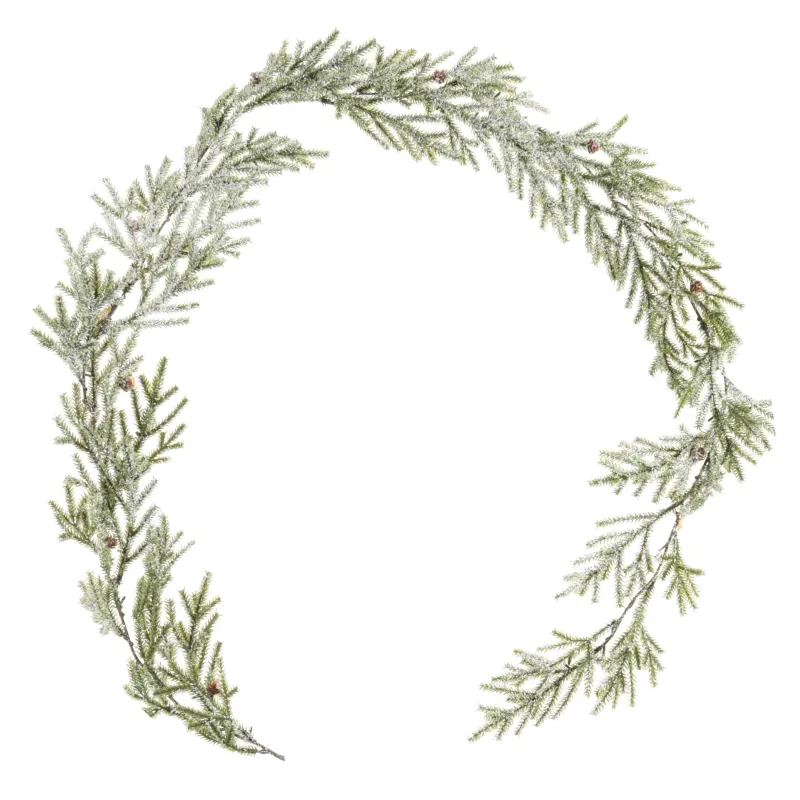 Ветка-гирлянда декоративная, 1,5 м, полиэтилен, Заснеженная хвоя с шишками, Conifer decor, image-0