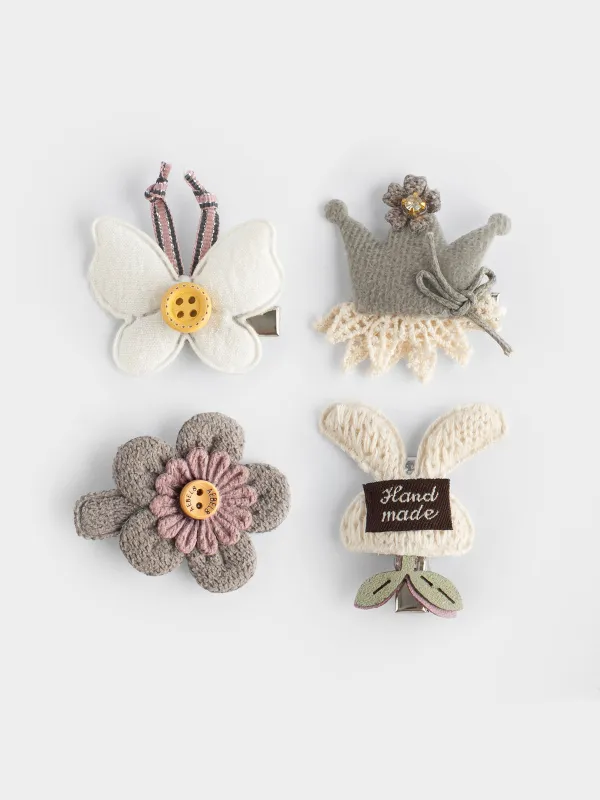 Набор заколок для волос, 3 см, 4 шт, детский, полиэстер/пластик, молочный, Бабочка, Wooly, image-0