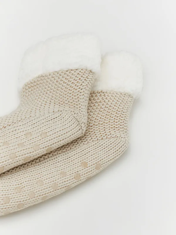 Носки женские, домашние, акрил/искусственный мех, бежевые, Knitted soft, image-1