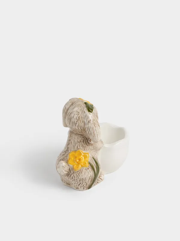 Подставка для яйца, 11 см, керамика D, молочно-бежевая, Кролик в цветочном венке, Rabbit in narcis, image-3