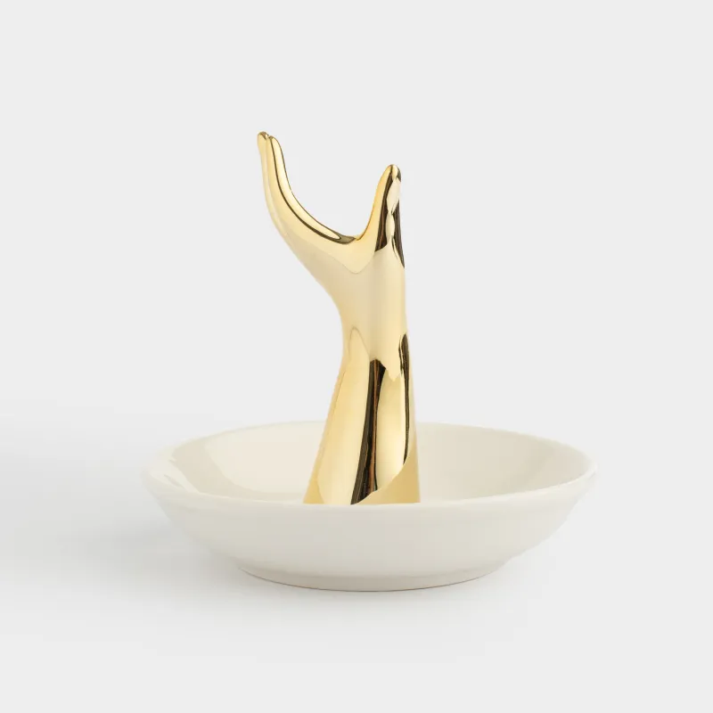 Держатель для украшений, 10 см, керамика, бело-золотистый, Рука, Hand, image-2