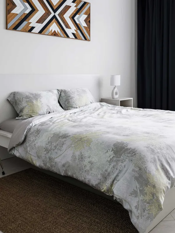 КПБ евро, тенсель 300 ТС, серо-ментоловый, Ветви, Tencel, image-0