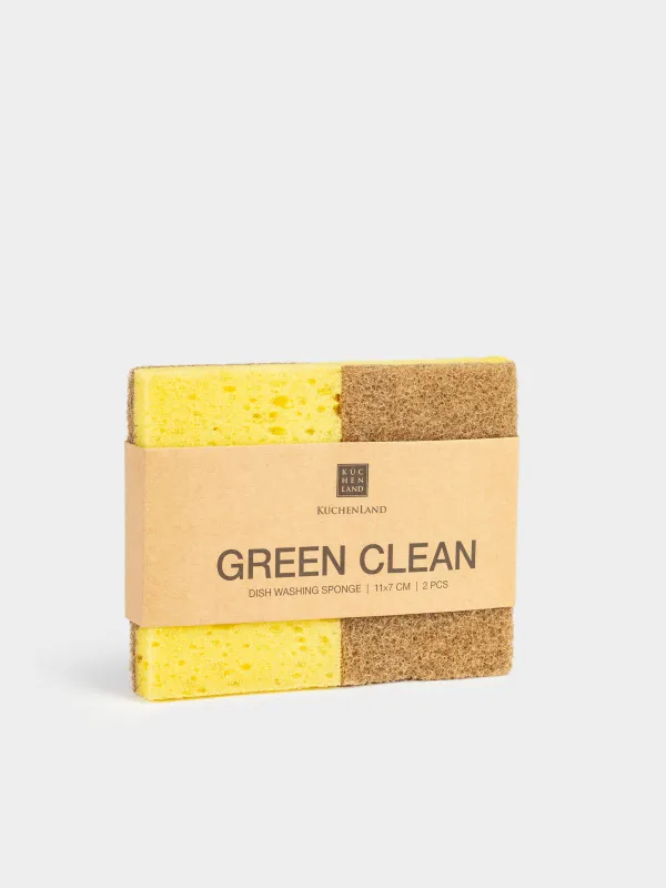 Губка для мытья посуды, 11х7 см, 2 шт, древесное волокно/сизаль, бежево-желтая, Green clean, image-8