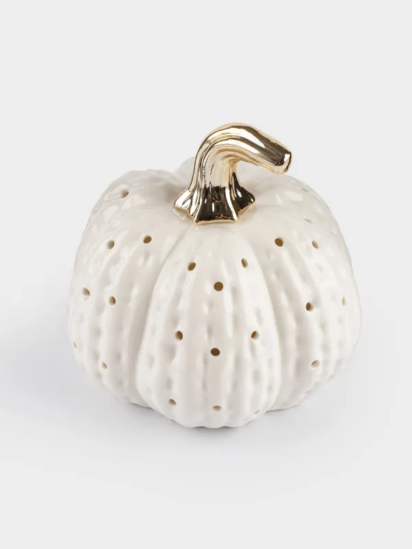 Светильник декоративный, 15 см, фарфор P, белый, Тыква, Golden glow, image-1