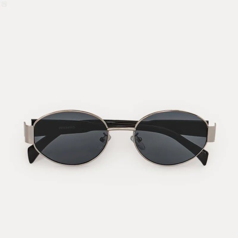 Очки солнцезащитные, металл/пластик, овальные, серебристо-серые, Round