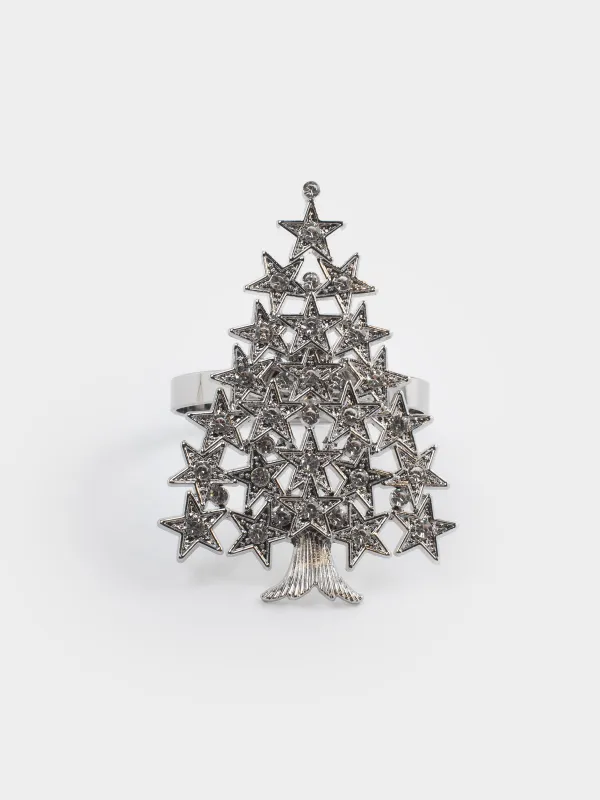 Кольцо для салфеток, 6 см, металл/стразы, серебристое, Ель, Spruce stars, image-1