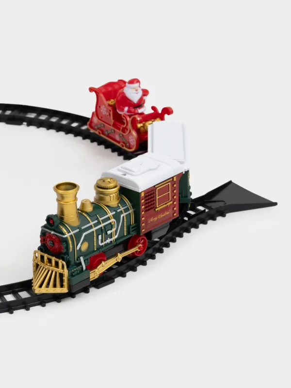 Железная дорога игрушечная, S, музыкальная, с подсветкой, пластик, Санта на санях, Game rail, image-4
