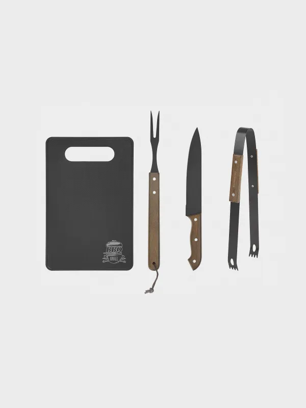 Набор для барбекю, 4 пр, в кожаном кейсе, сталь/дерево/экокожа, BBQ, image-0