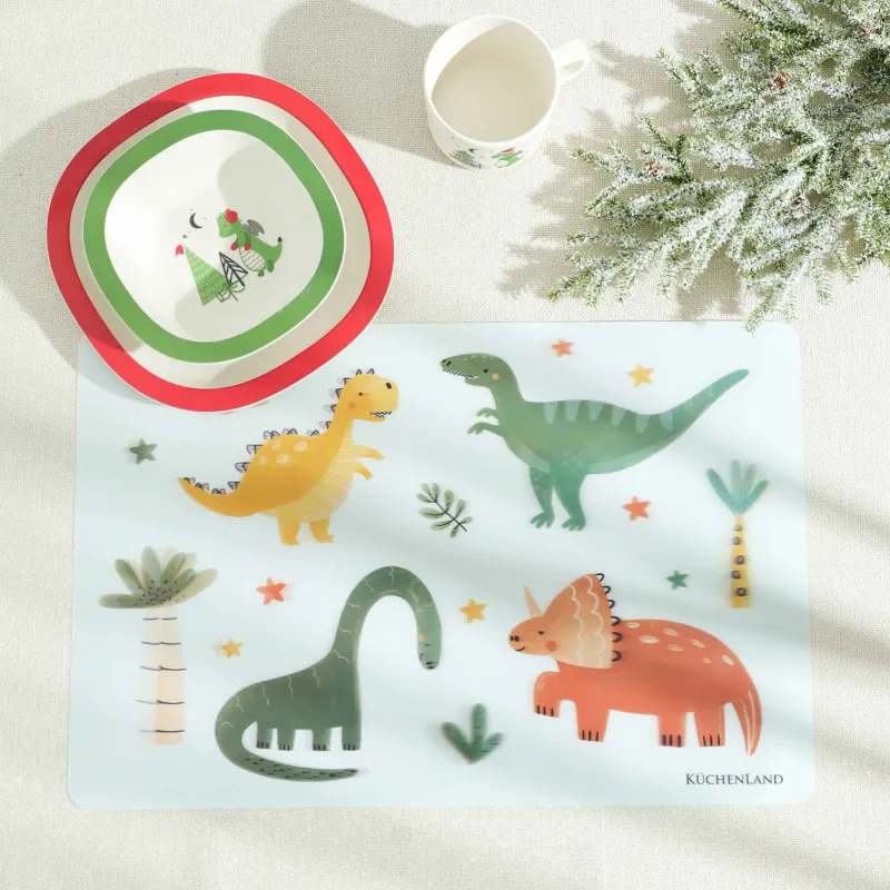 Салфетка под приборы, 28х43 см, 3D, пластик, прямоугольная, серая, Динозавры, Dino, image-1