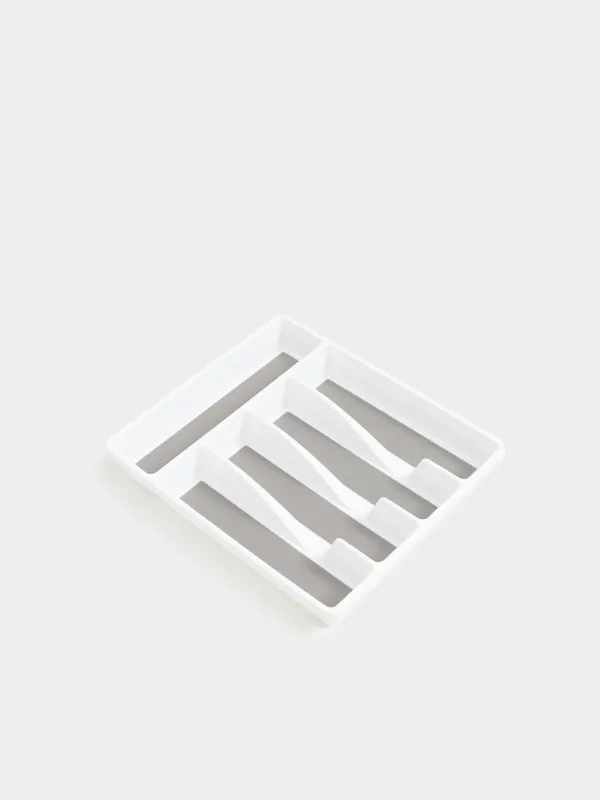 Лоток для столовых приборов, 33х29 см, 5 отд, пластик/каучук, бело-серый, Non-slip, image-3