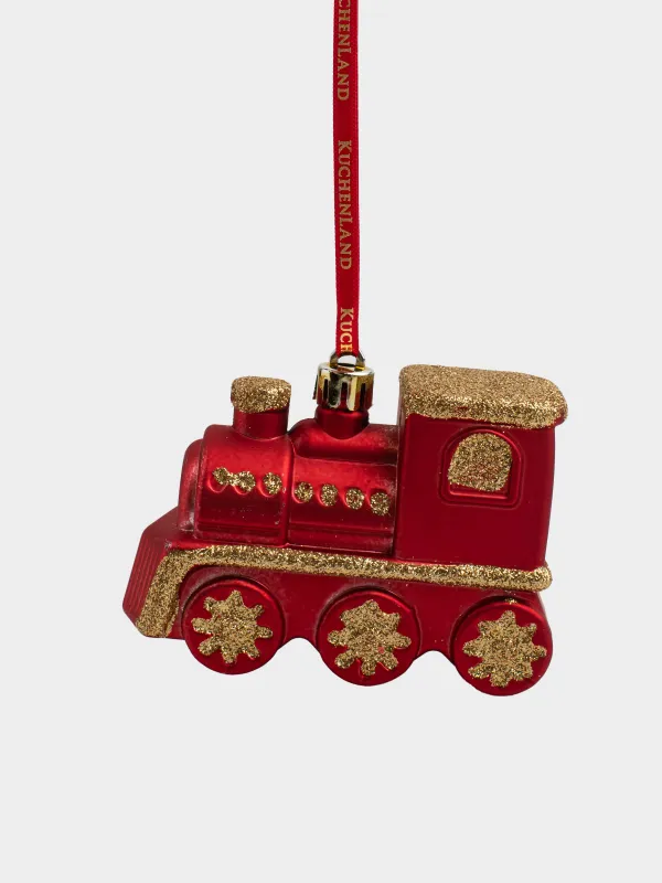 Игрушка елочная, 10х7 см, пластик, с блестками, красная, Паровоз, Figure christmas, image-0