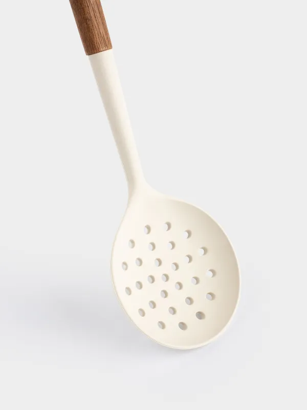 Шумовка, 33 см, силикон/дерево, бежевая, Lemsen, image-3