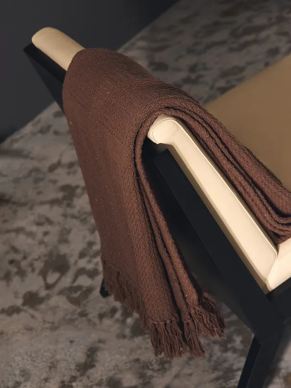 Плед, 130x170 см, с бахромой, хлопок/люрекс, коричневый, Клетка, Strike, image-3