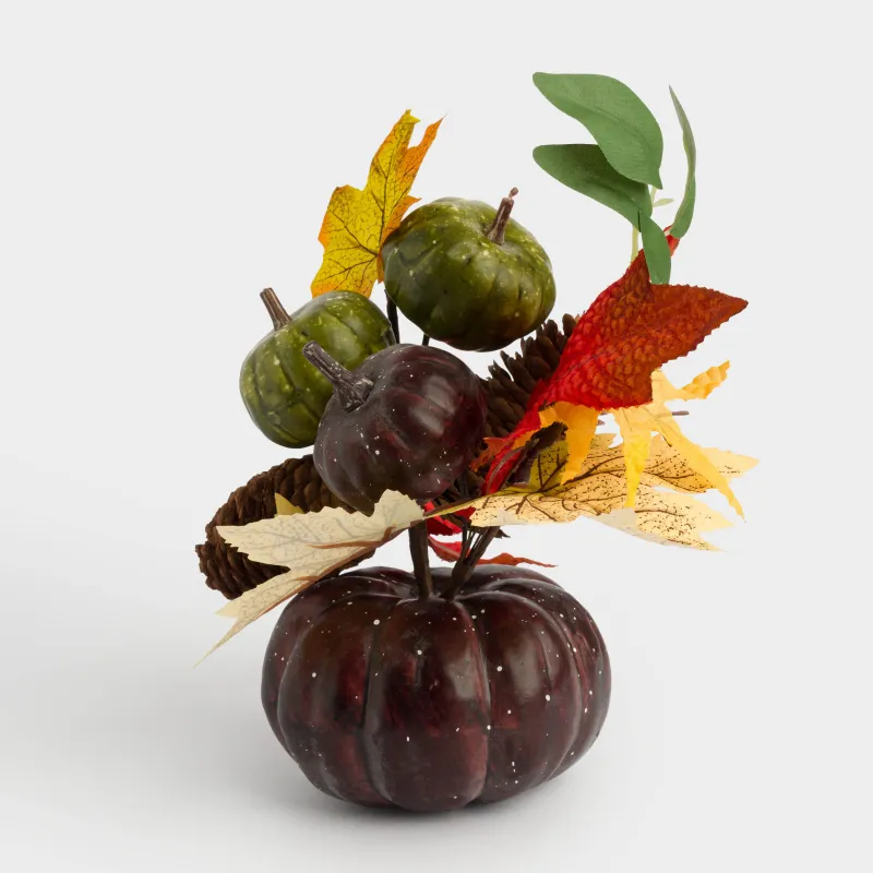 Композиция декоративная, 21 см, пенопласт, Осенний букет в темной тыкве, Grand garden decor, image-4