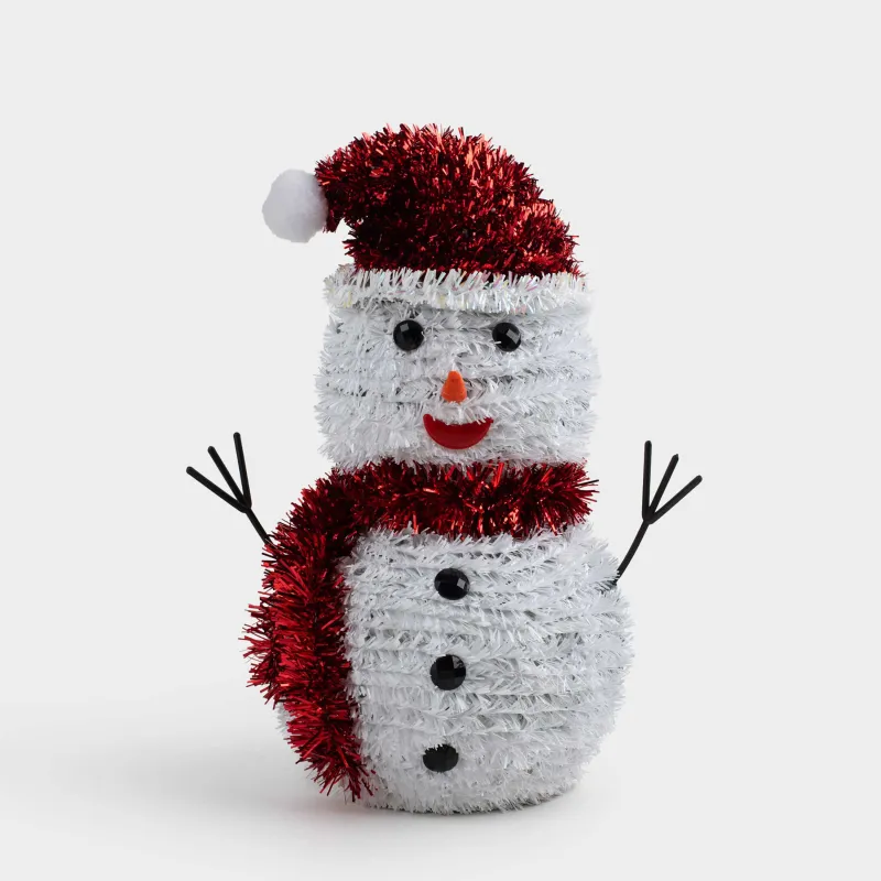 Статуэтка, 26 см, мишура/пластик, бело/красная, Снеговик, Tinsel decor