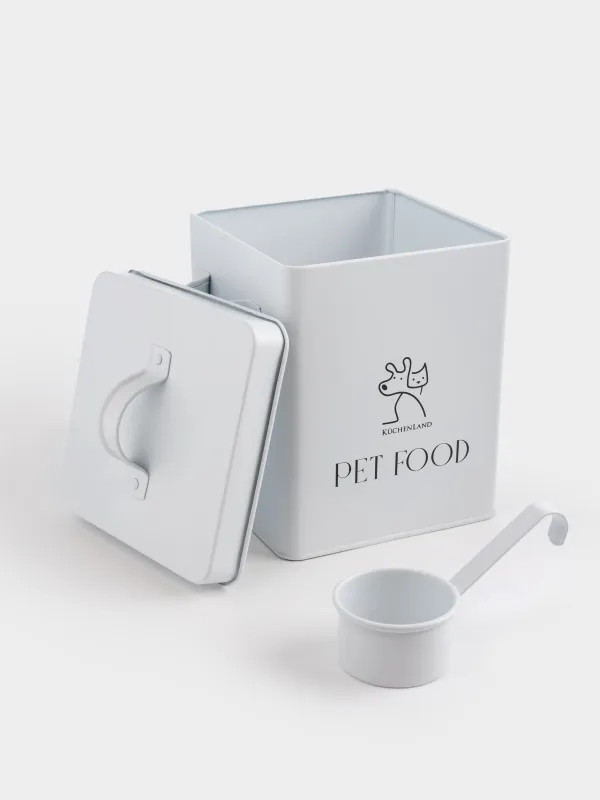 Контейнер для сухого корма, 2,5 л, с ложкой, металл, бежевый, Кот и Пес, Animals keep, image-2