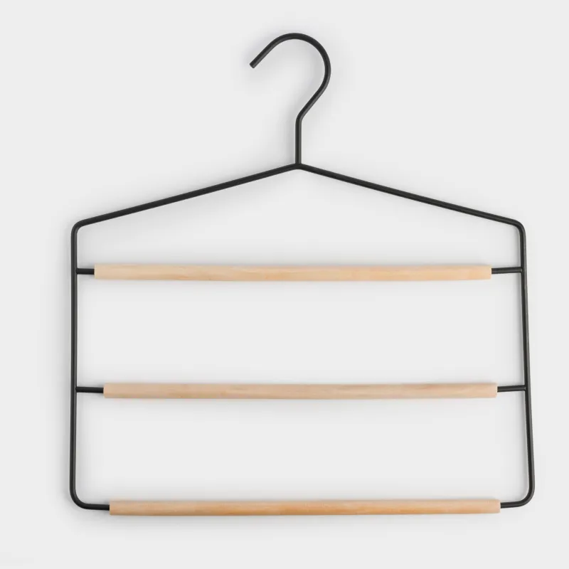Вешалка для брюк/юбок, 38 см, 3 уровня, металл/дерево, черная, Attic