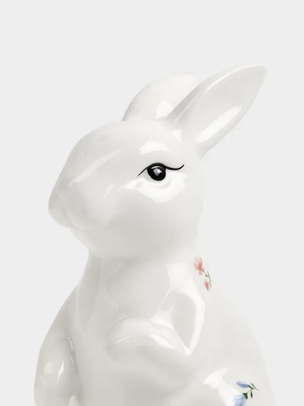 Статуэтка, 16 см, керамика D, молочная, Кролик с цветами, El flora rabbit, image-2