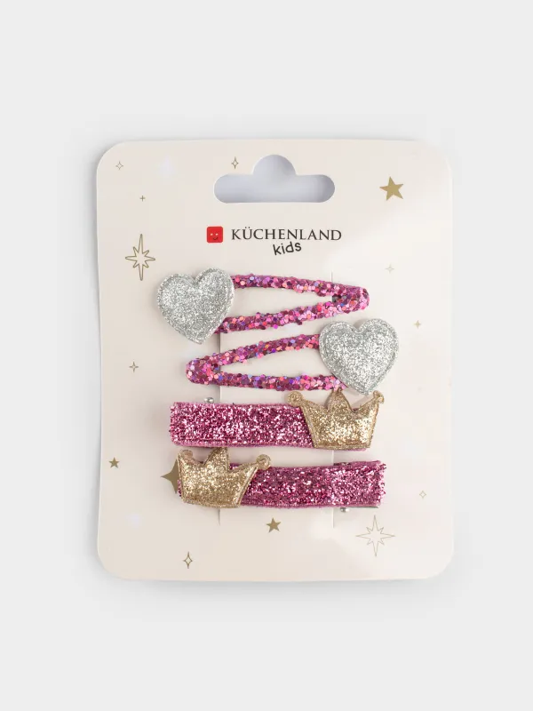 Набор заколок для волос, 5 см, 4 шт, детский, пластик/металл, фиолетовый, Корона/Сердце, Gracile, image-4