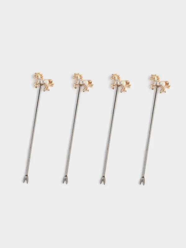 Шпажка для канапе, 12 см, 4 шт, металл, молочно-золотистая, Конь, Horse gold, image-0