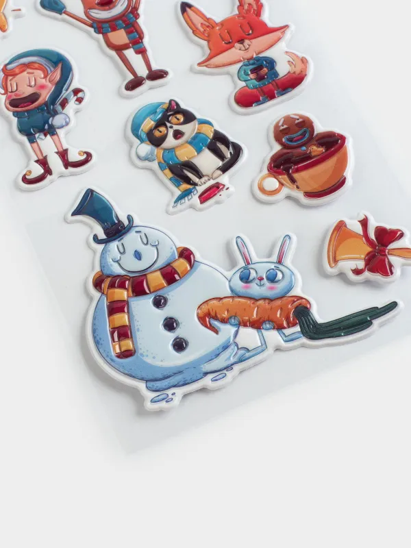 Набор наклеек, 10х16 см, многоразовые, ПВХ, Новогодние герои, Christmas decal, image-3