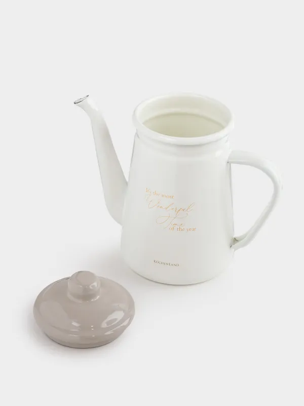 Чайник заварочный, 1 л, металл эмалированный, молочный, Wonderful Time, Autumn enamel, image-5