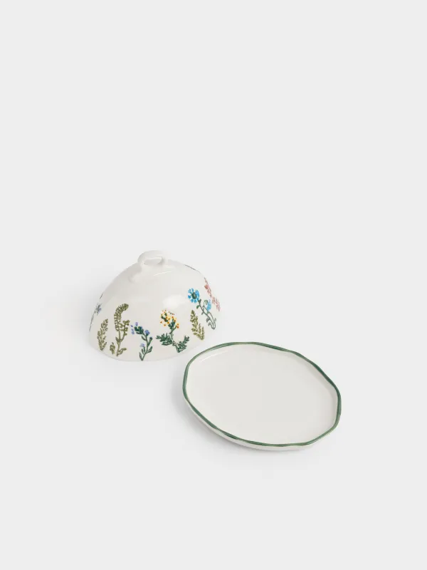 Масленка, 19 см, фарфор N, овальная, молочная, Луговые цветы на кракелюре, Floral meadow, image-4