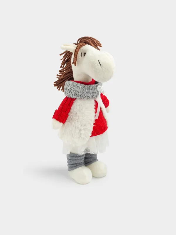 Изделие декоративное, 33 см, полиэстер, бежево-серое, Лошадь в красном свитере, Cute horse, image-0