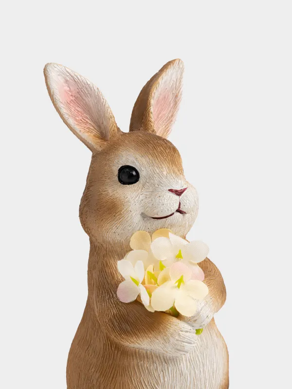 Статуэтка, 15 см, полирезин/пластик, коричневая, Кролик с цветами, Natural Easter, image-2