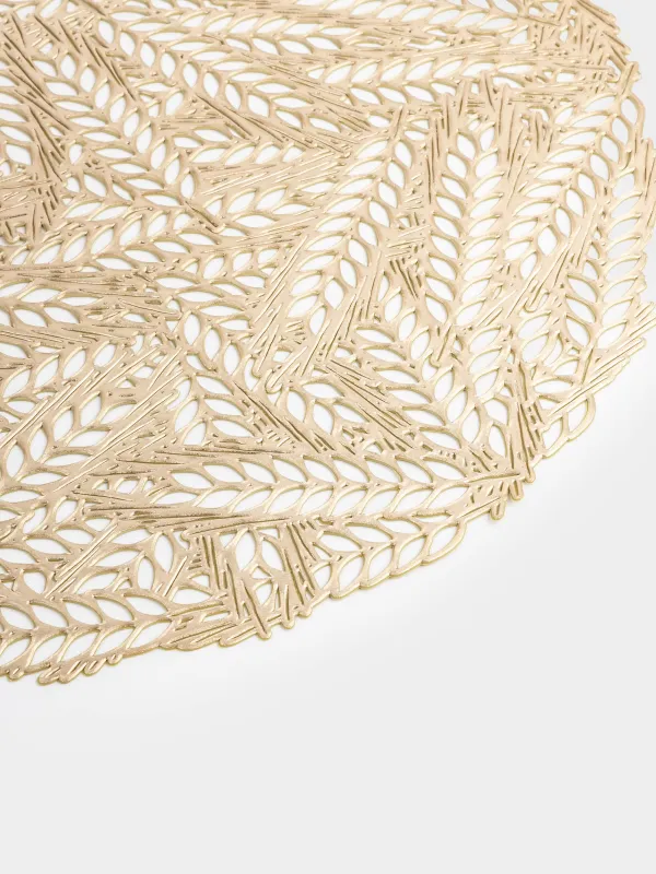 Салфетка под приборы, 38 см, ПВХ, круглая, золотистая, Колосья, Azhur Grid, image-3