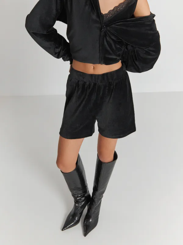 Шорты женские, домашние, велюр, черные, Mersela, image-2