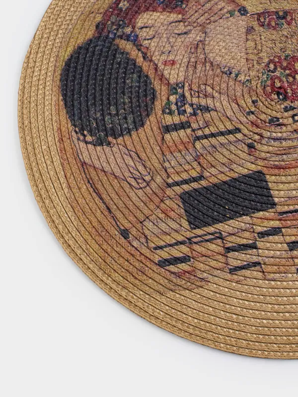 Салфетка под приборы, 38 см, полипропилен/ПЭТ, круглая, золотистая, Поцелуй, Климт, Circle print, image-5