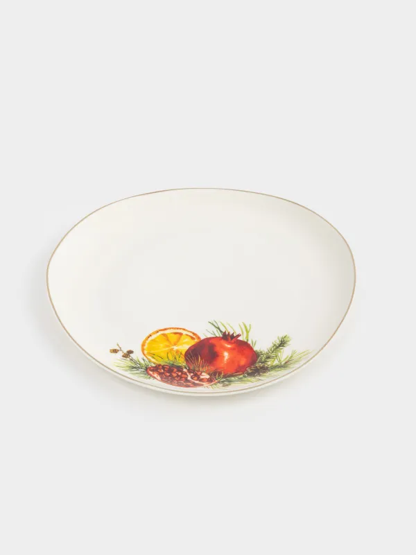 Тарелка закусочная, 21 см, фарфор N, белая, с золотистым кантом, Гранаты и апельсин, Christmas miracle, image-1