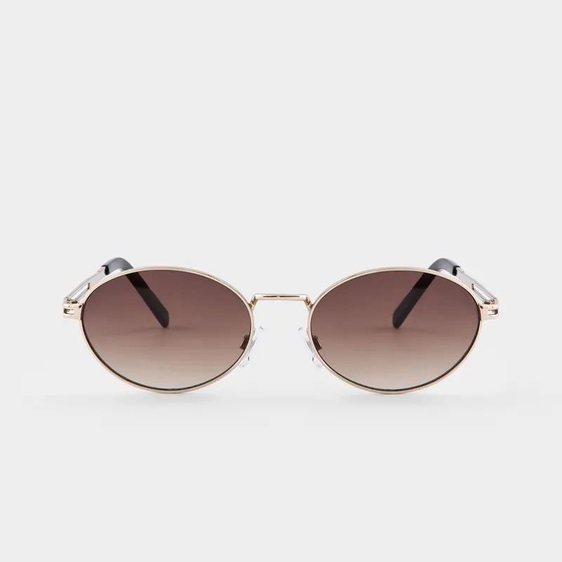 Очки солнцезащитные, металл/пластик, овальные, золотисто-коричневые, Round