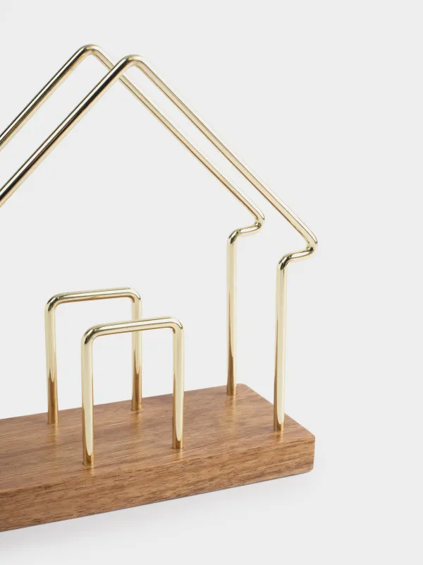 Салфетница, 14 см, на подставке, металл/дерево, золотистая, Дом, Noble tree, image-3