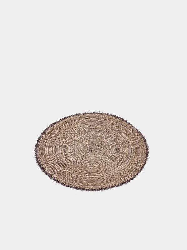 Салфетка под приборы, 38 см, с бахромой, полиэстер, круглая, коричневая, Rotary, image-1