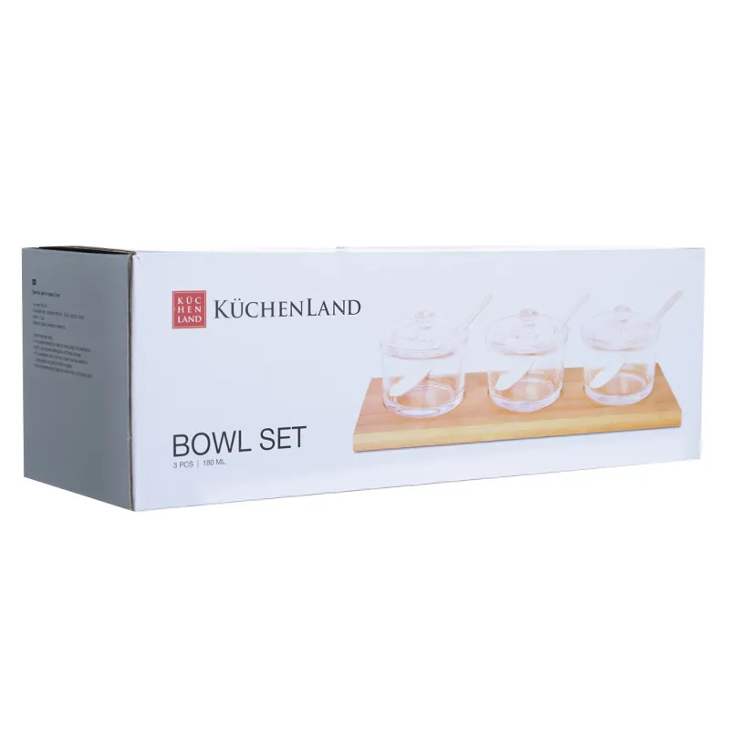 Вазочка для джема, 30х9 см, 3 шт, с ложкой, на подставке, стекло/бамбук/керамика, Bamboo, image-4