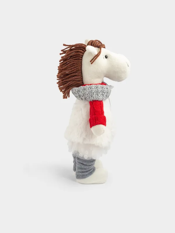 Изделие декоративное, 33 см, полиэстер, бежево-серое, Лошадь в красном свитере, Cute horse, image-1