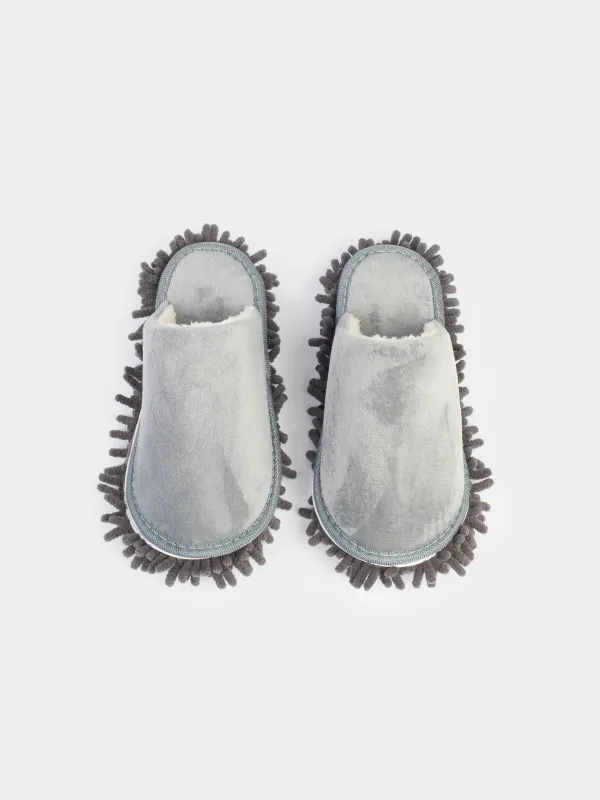 Тапочки-полотеры, 28 см, со съемной подошвой, микрофибра, серые, Clean, image-1