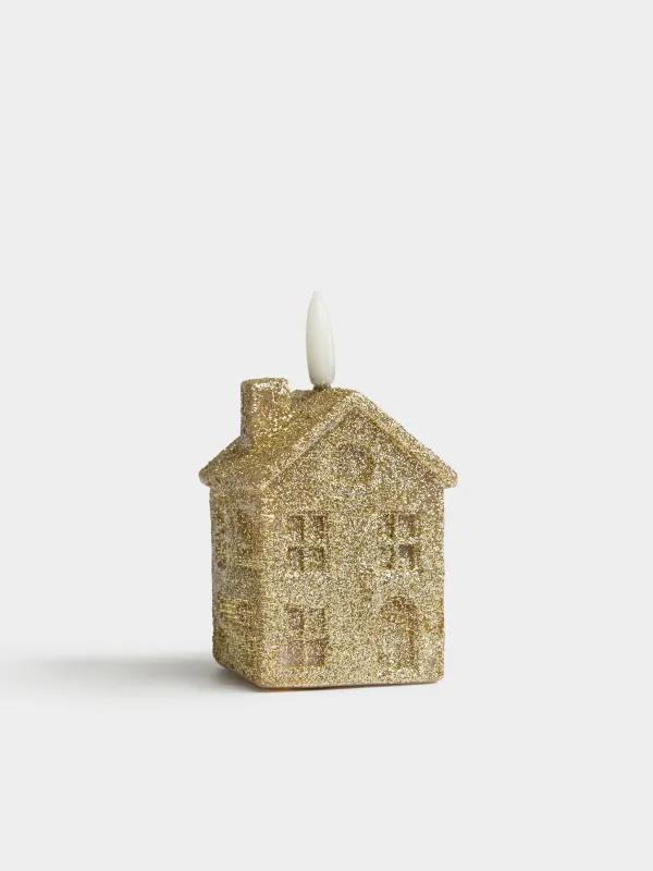 Свеча электрическая, 5х11 см, с блестками, Дом, House shape, image-1