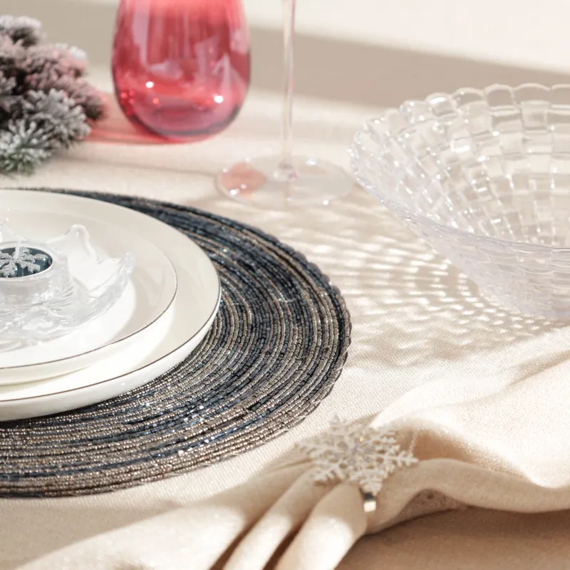Салфетка под приборы, 36 см, бисер, круглая, серебристо-синяя, Спираль, Rotation beads, image-4